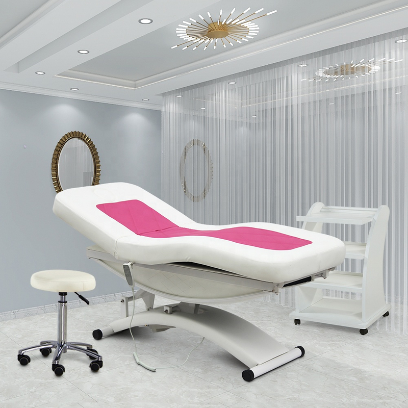 Электрический массажный стол с регулируемой высотой, розовая спа-кровать для салона