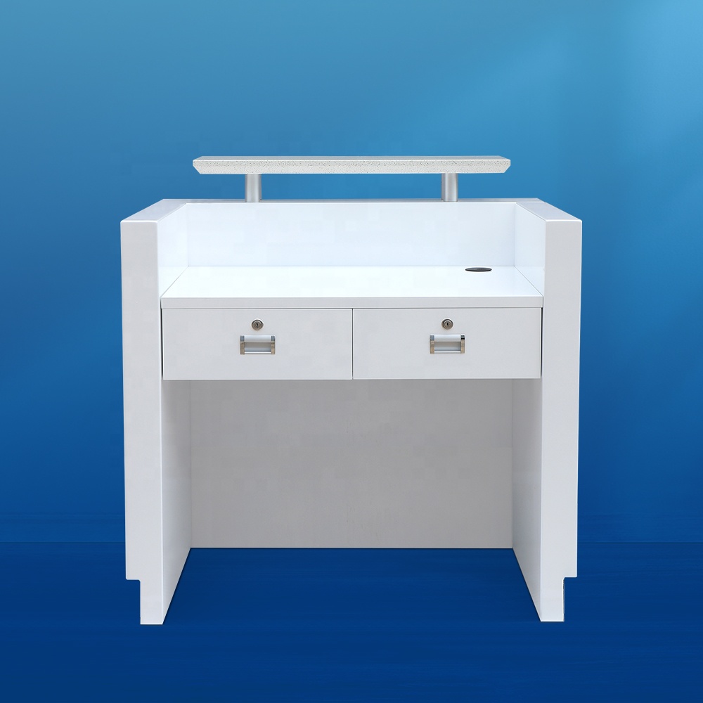 Kanmgei дешевая цена современная мебель для салонов красоты деревянная глянцевая белая маленькая передняя стойка регистрации стол