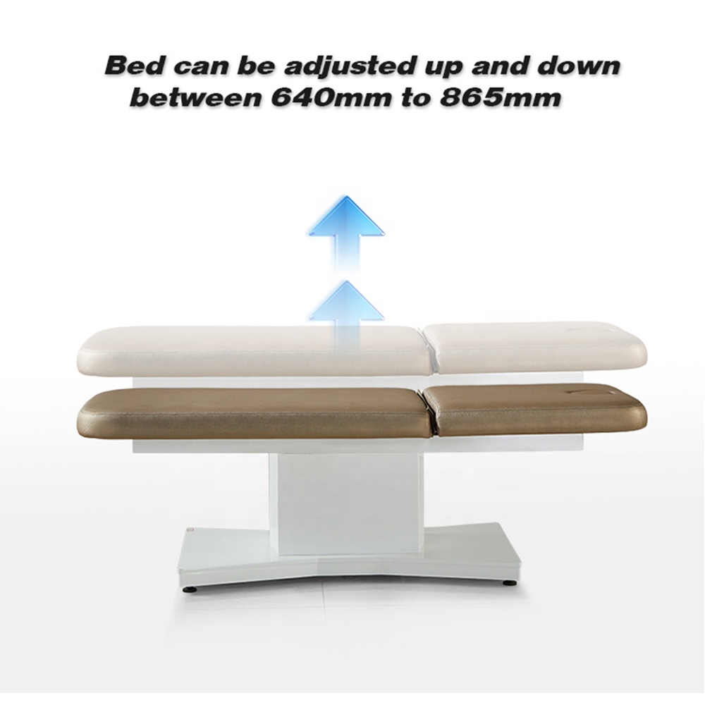 Золотая регулируемая высокая электрическая кровать для лица спа-салона массажного стола